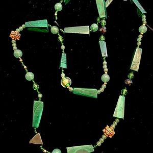 Malachite, Jade, Onyx, Gold Beaded Necklace. Perfect condition.